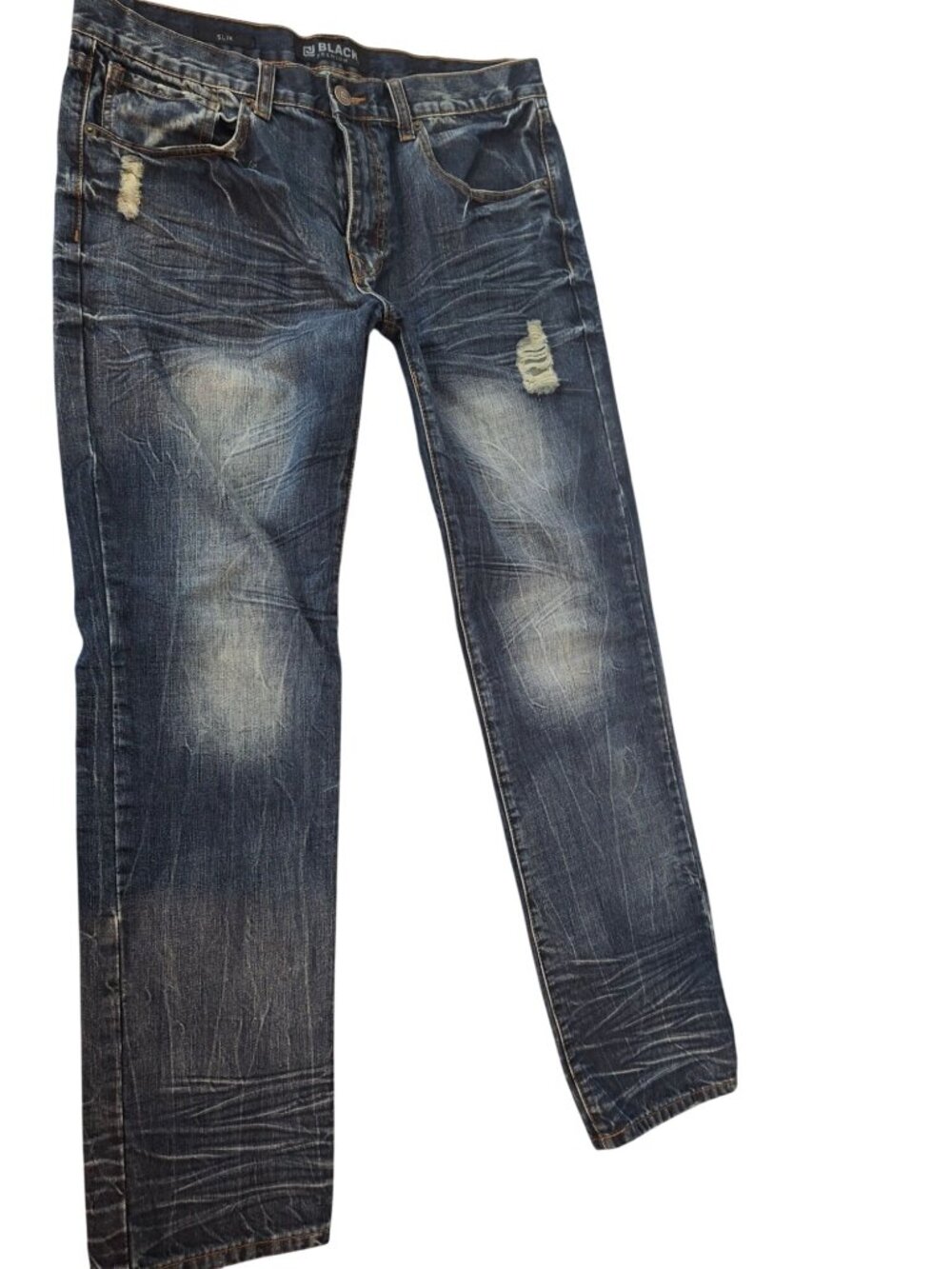 Black Premium Slim Jeans 36x34 Distressed Faded Denim Mens Streetwear